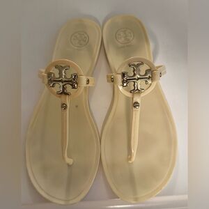 Tory Burch Beige Jelly Sandals with Gold Accents